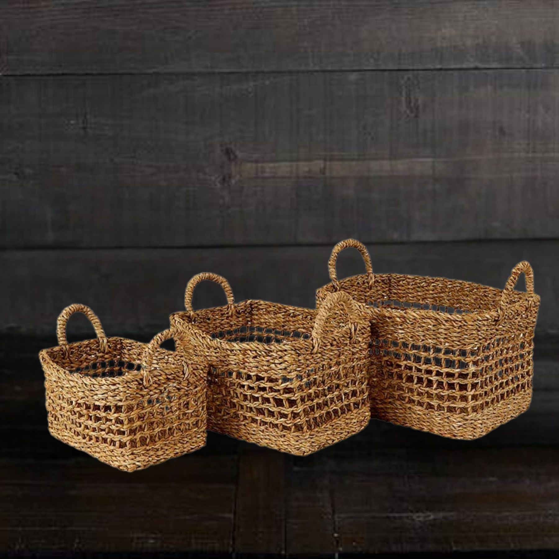 Rectangle Open Weave Basket with Handles