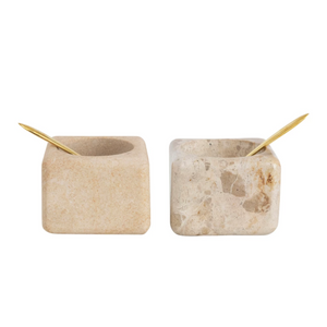 Marble + Sandstone Pinch Pots with Brass Spoons