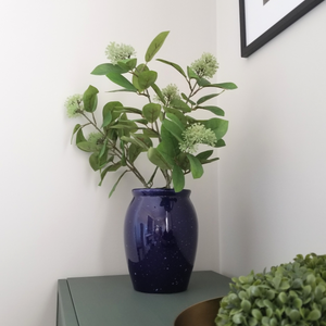 Blue Speckled Vase with Greenery