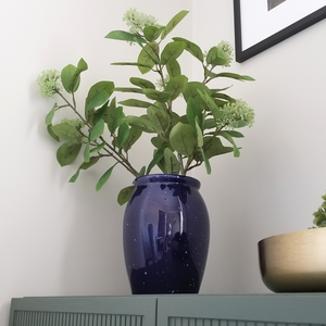 Blue Speckled Vase with Greenery