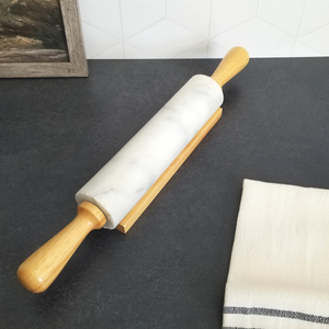 White Marble Rolling Pin with Stand
