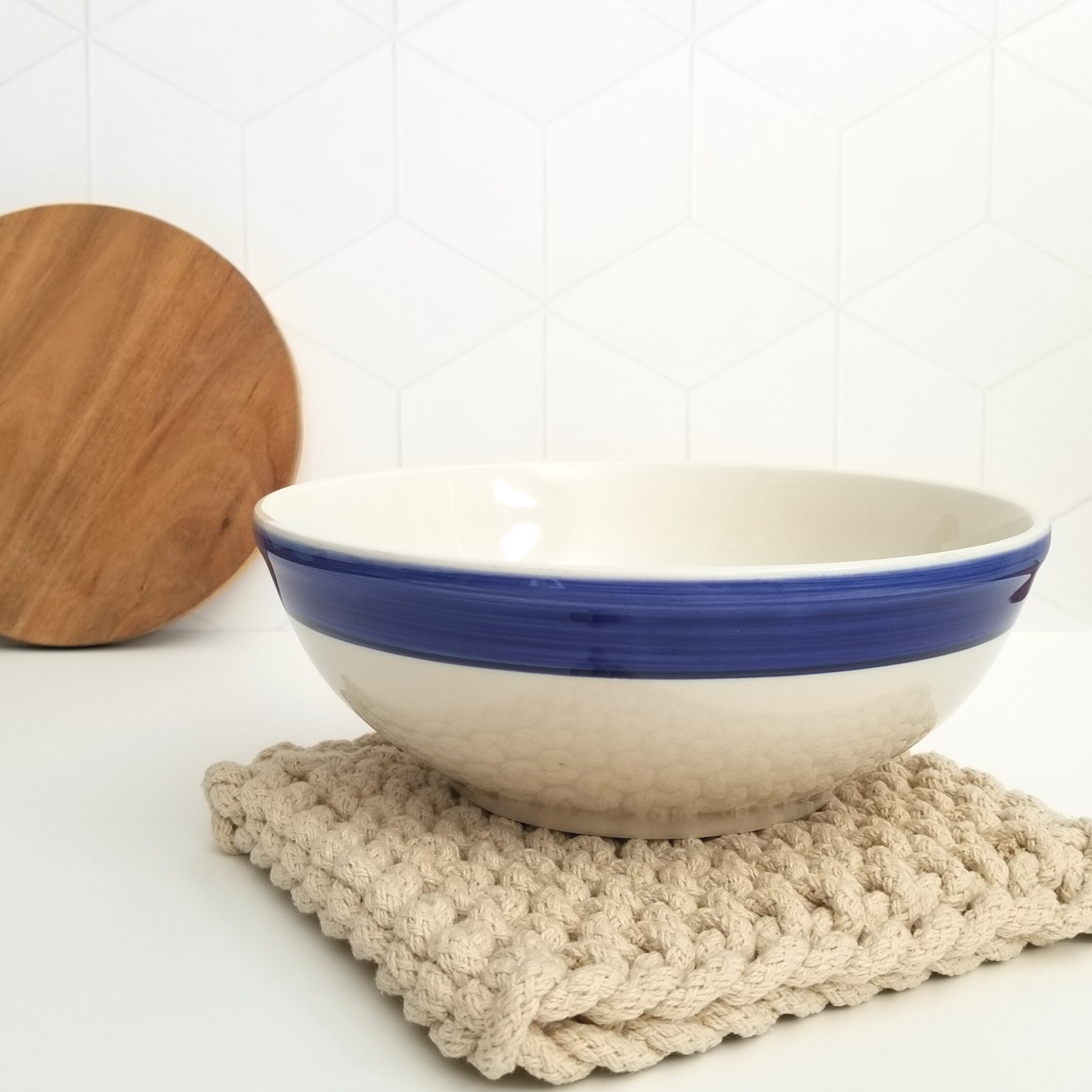 Vintage Blue and White Ceramic Mixing Bowl