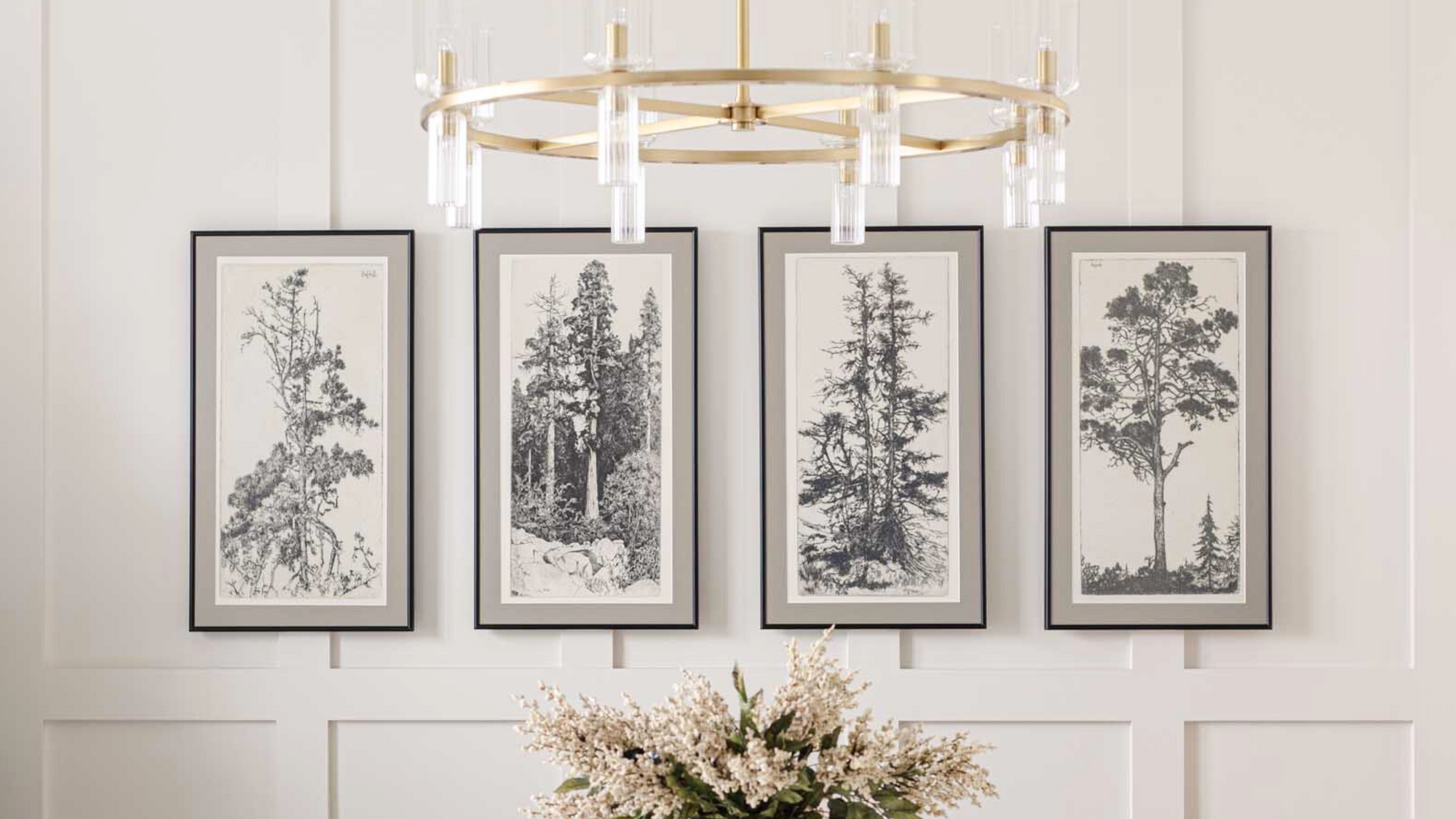 How to Choose Wall Art For Your Home Blog Post. Four nature inspired wall art pieces hanging in a dining room.