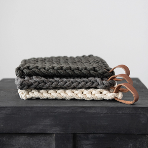 Crocheted Pot Holder with Leather Loop