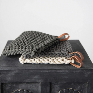 Crocheted Pot Holder with Leather Loop