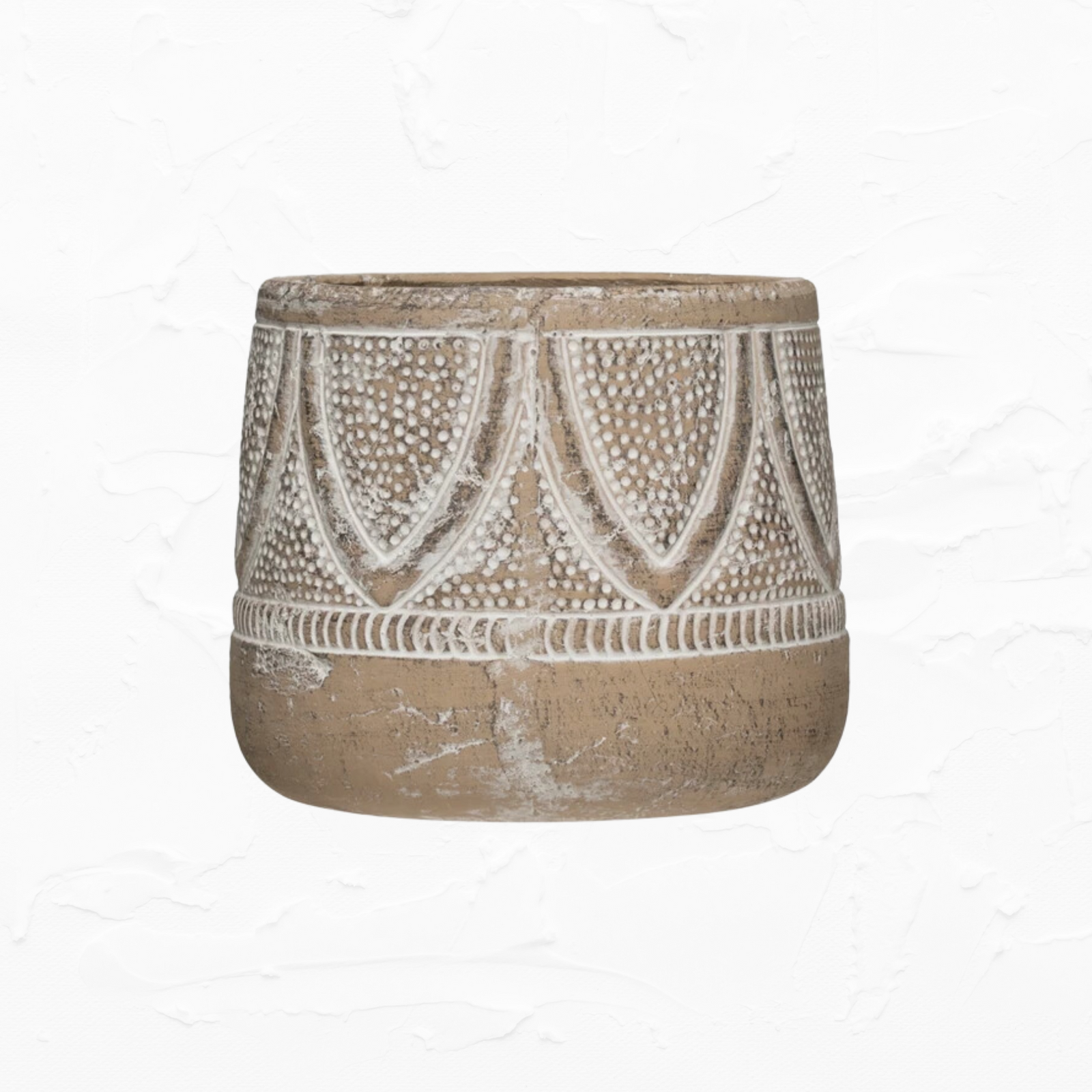 Embossed Terracotta Planter with Whitewash Finish