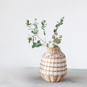 Decorative Hand-Woven Seagrass + Bamboo Wrapped Vase