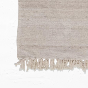 Woven Melange Wool + Cotton Slub Throw with Fringe