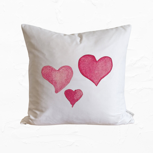3 Watercolor Hearts Pillow Cover