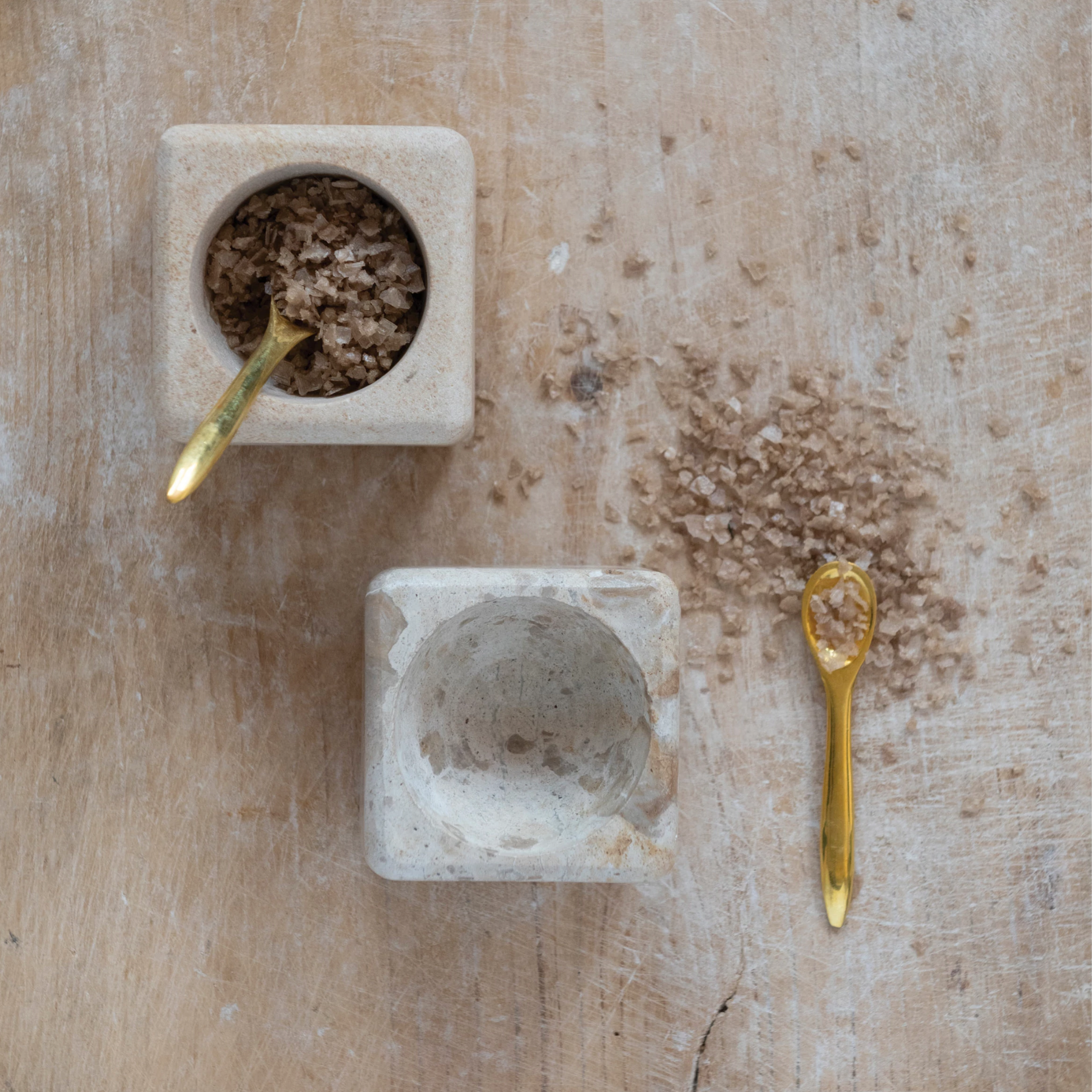 Marble + Sandstone Pinch Pot with Brass Spoon