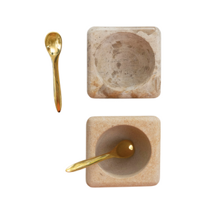 Marble + Sandstone Pinch Pots with Brass Spoons