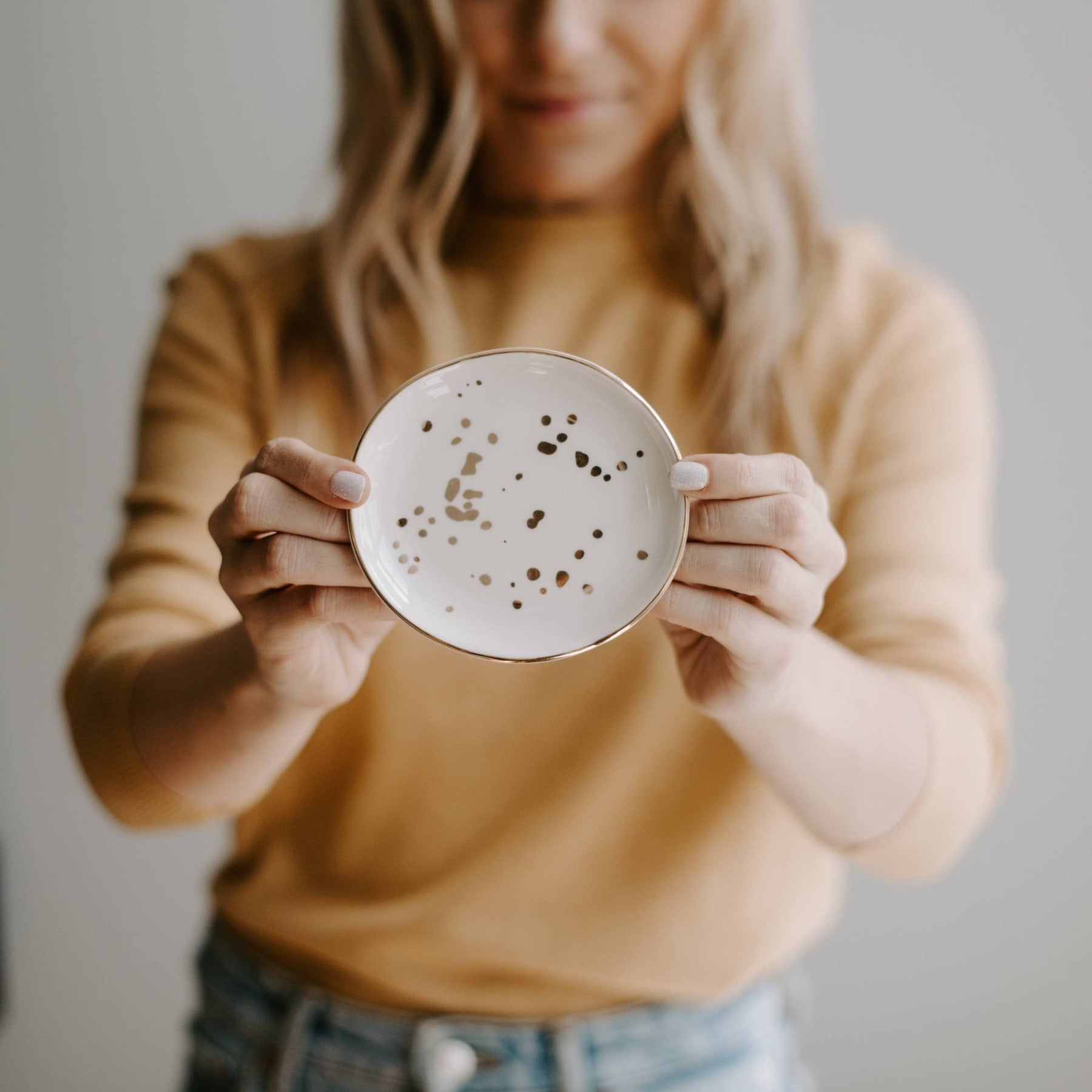 White + Gold Speckled Jewelry Dish