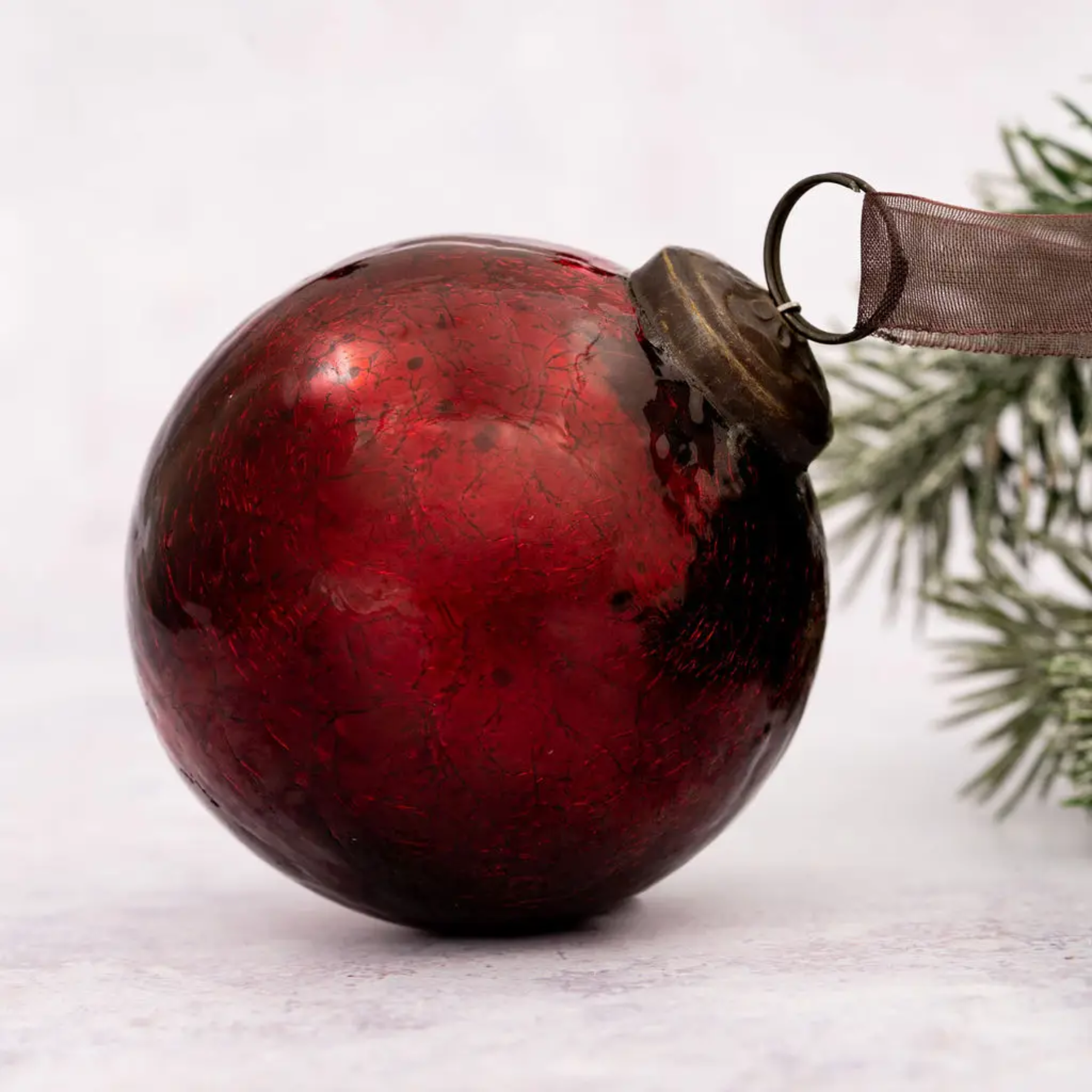 Traditional Crackle Glass Ornament - Red