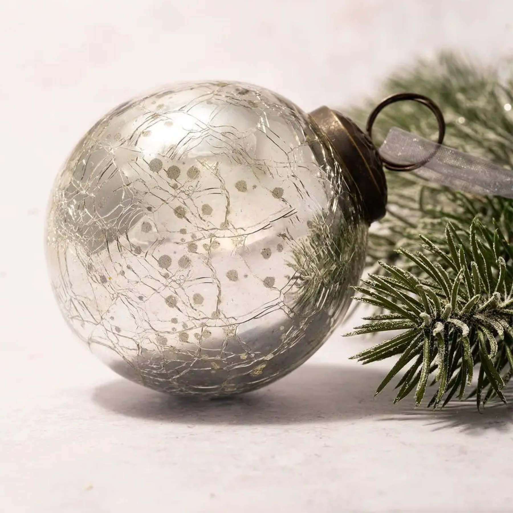 Traditional Crackle Glass Ornament - Silver