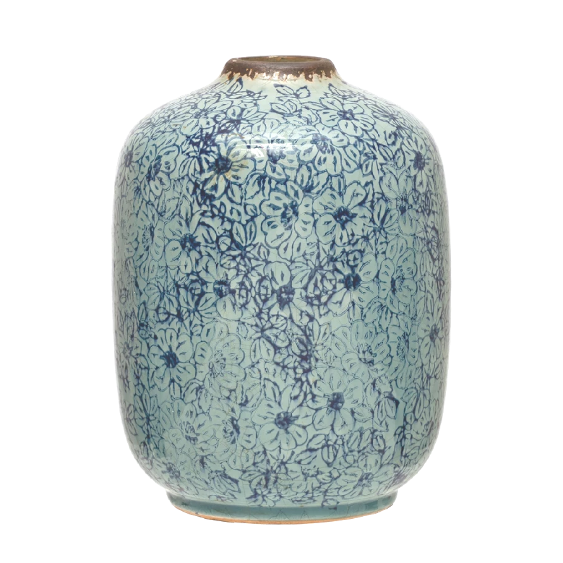 Distressed Blue Floral Terracotta Vase