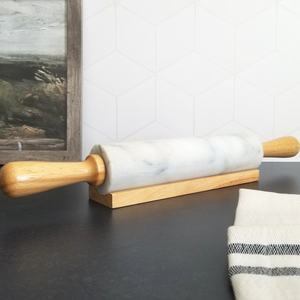 White Marble Rolling Pin with Stand