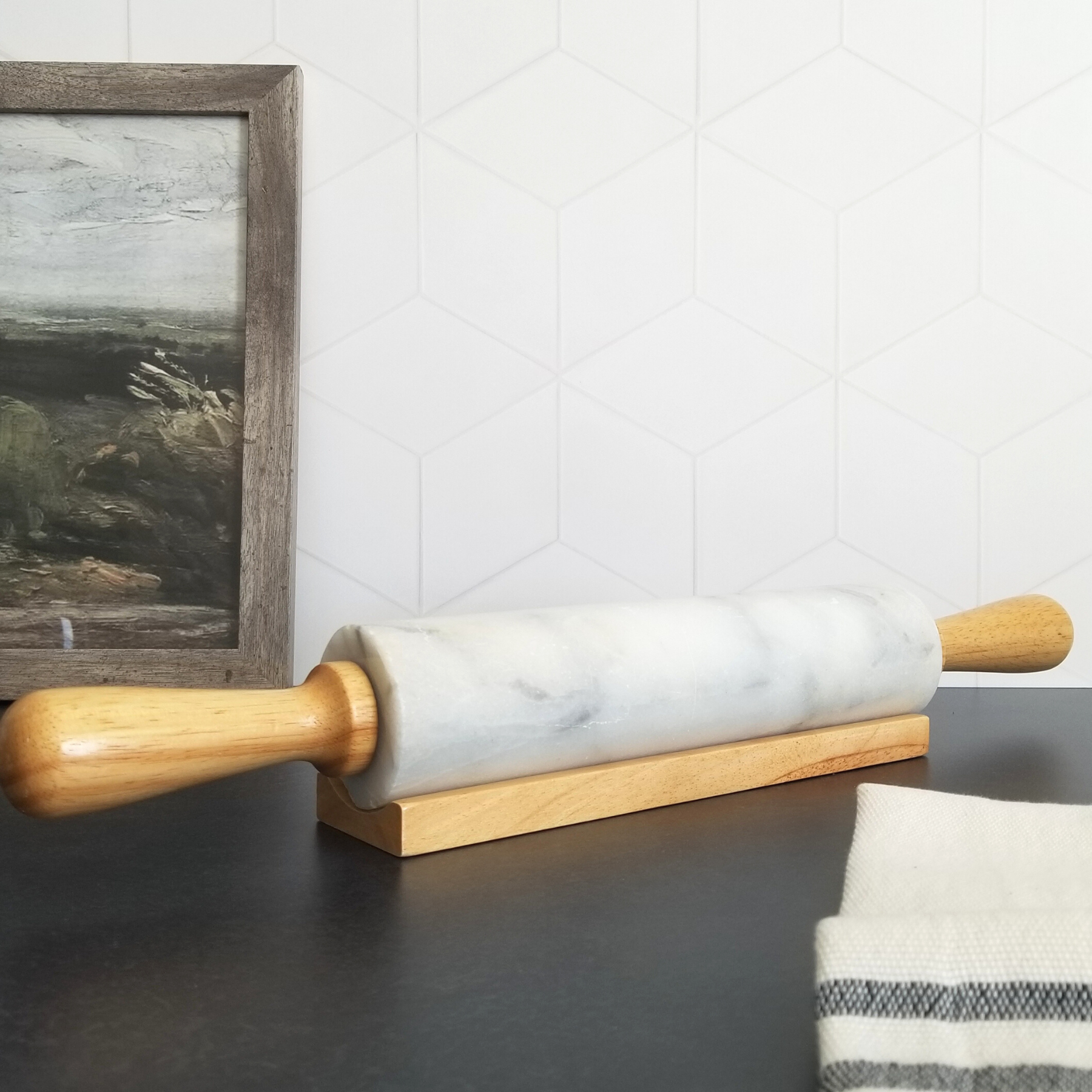 White Marble Rolling Pin with Stand