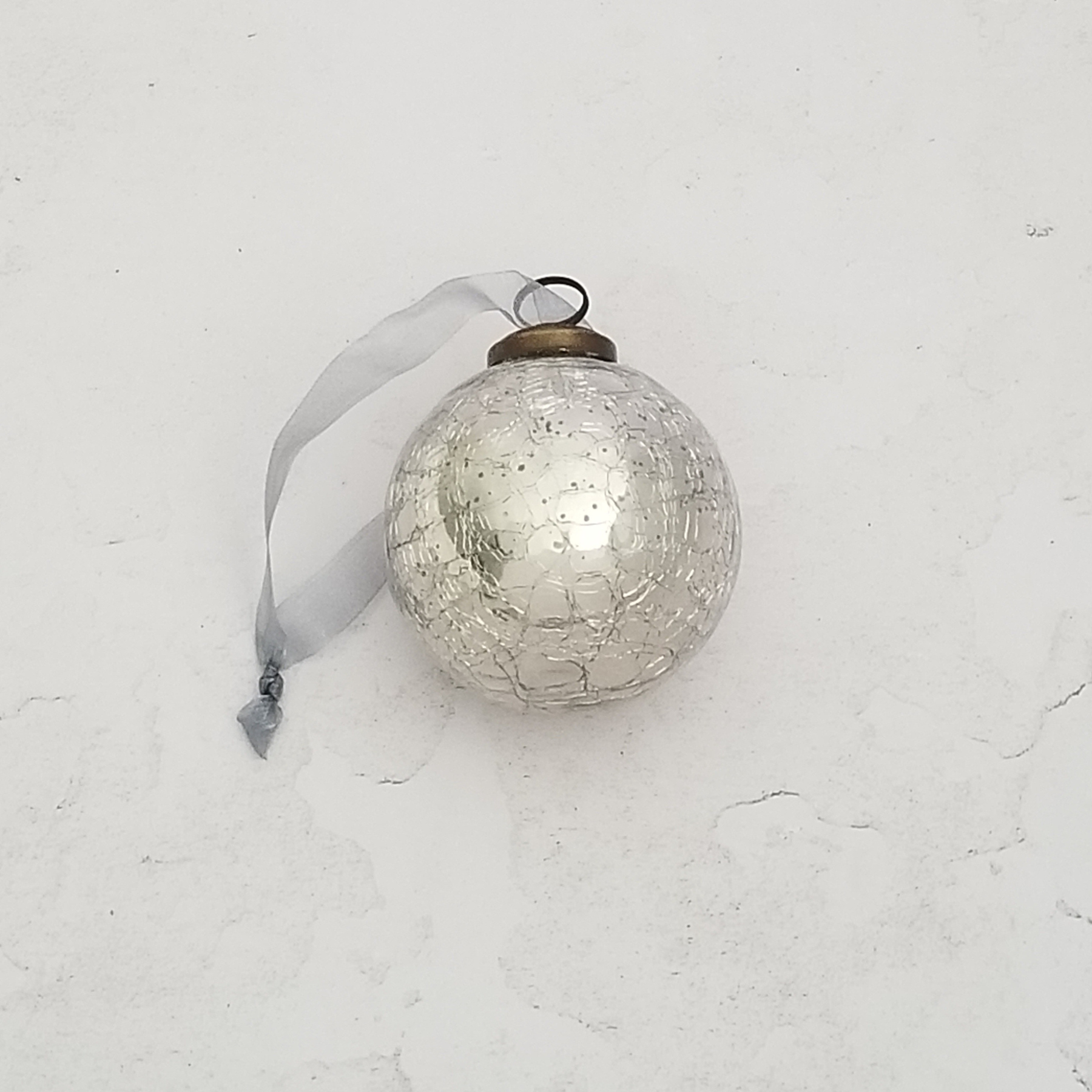 Metallic Crackle Glass Ornament - Smoke