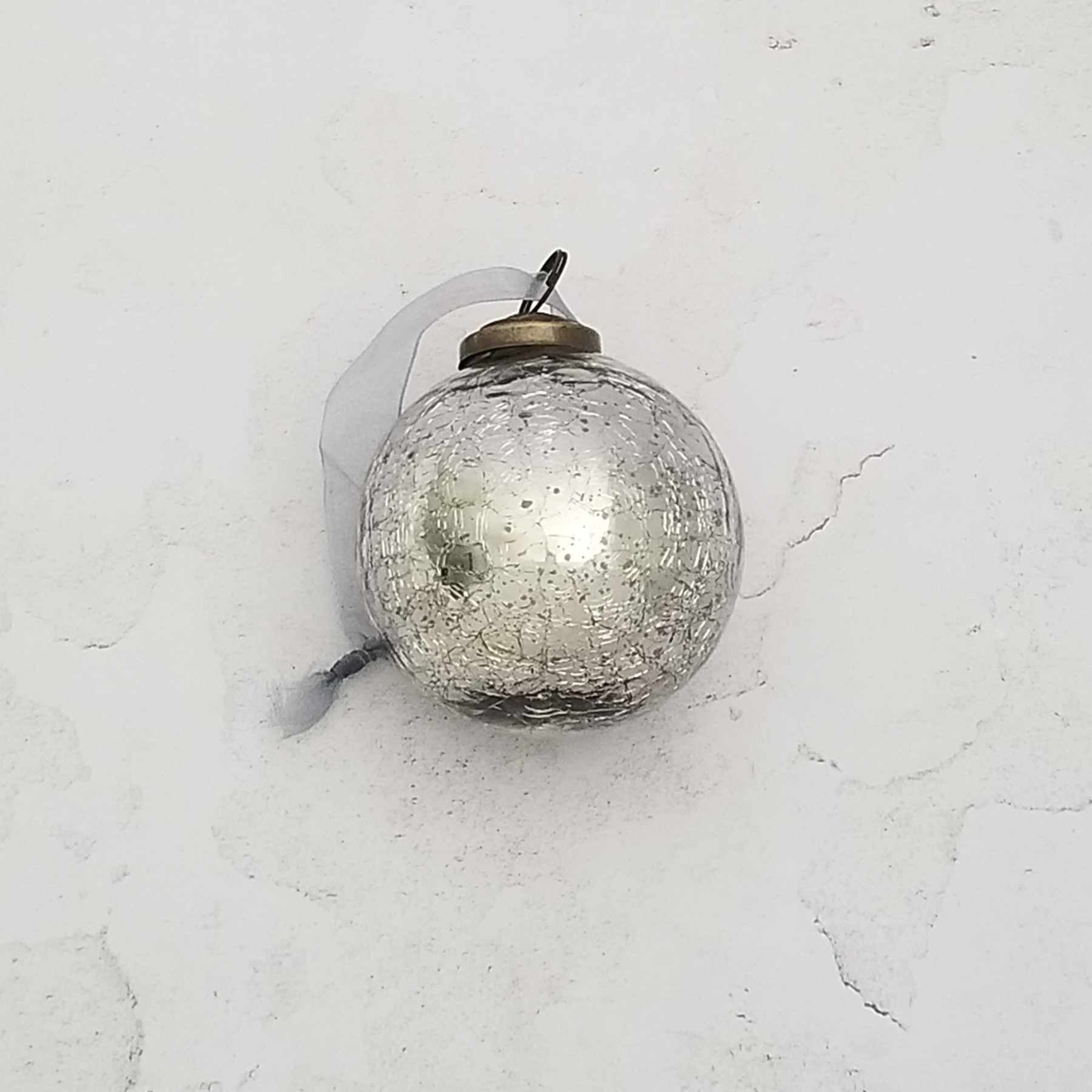 Metallic Crackle Glass Ornament - Slate