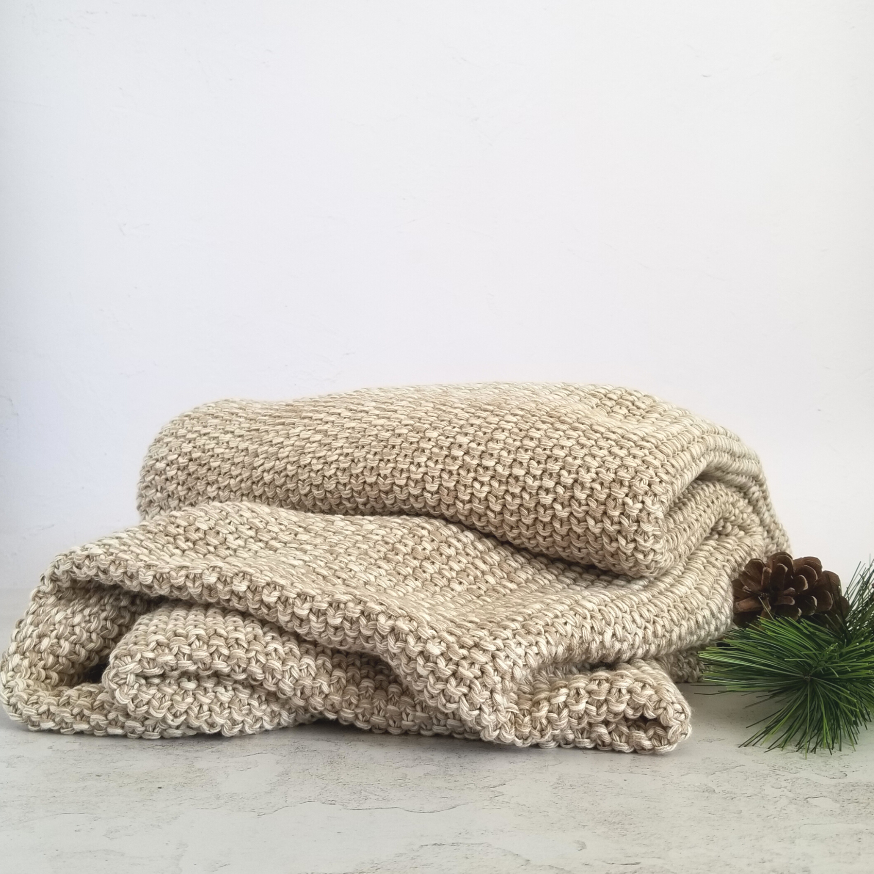 Natural Cotton Knit Throw Blanket