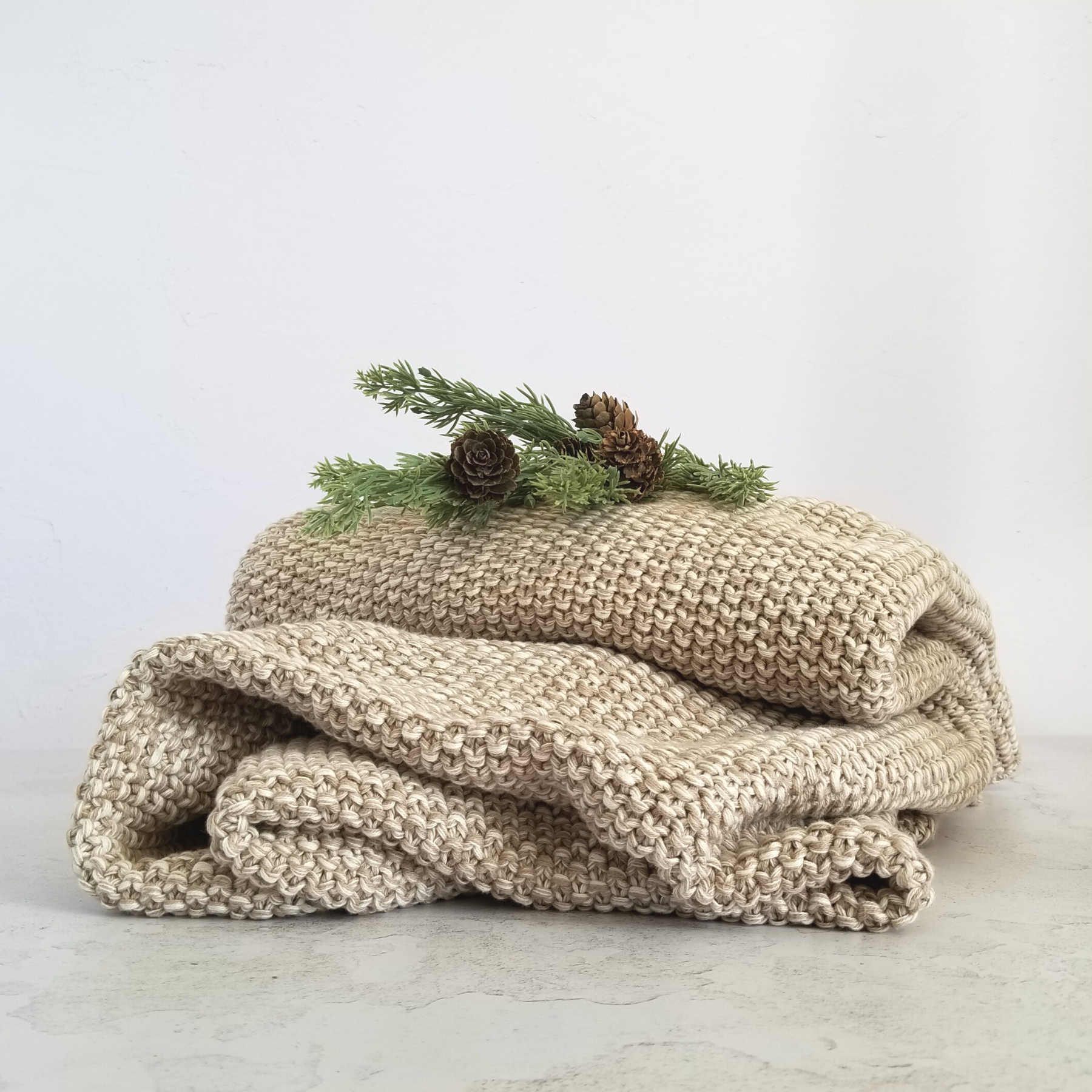 Natural Cotton Knit Throw Blanket