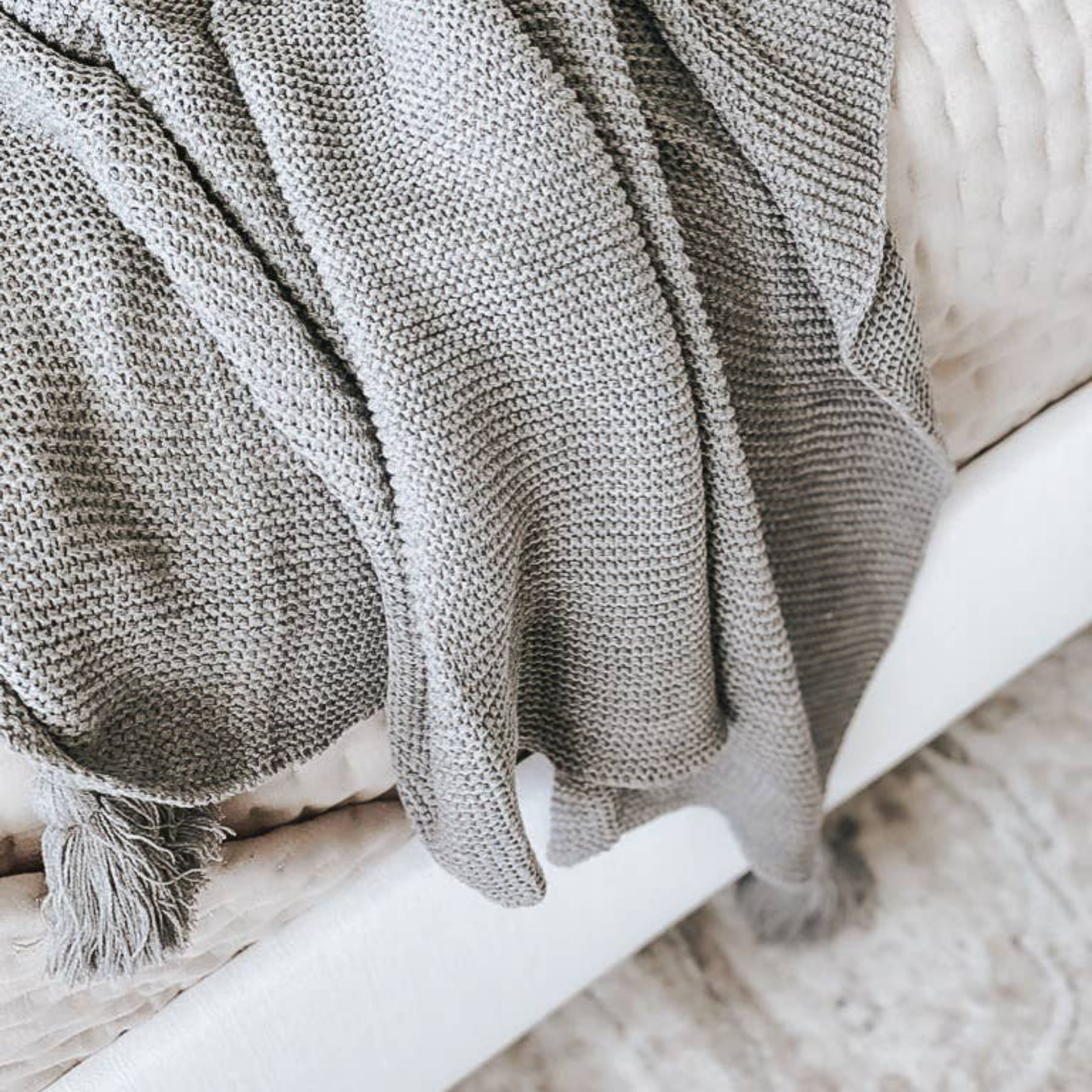 Knit Throw Blanket with Tassels - Gray