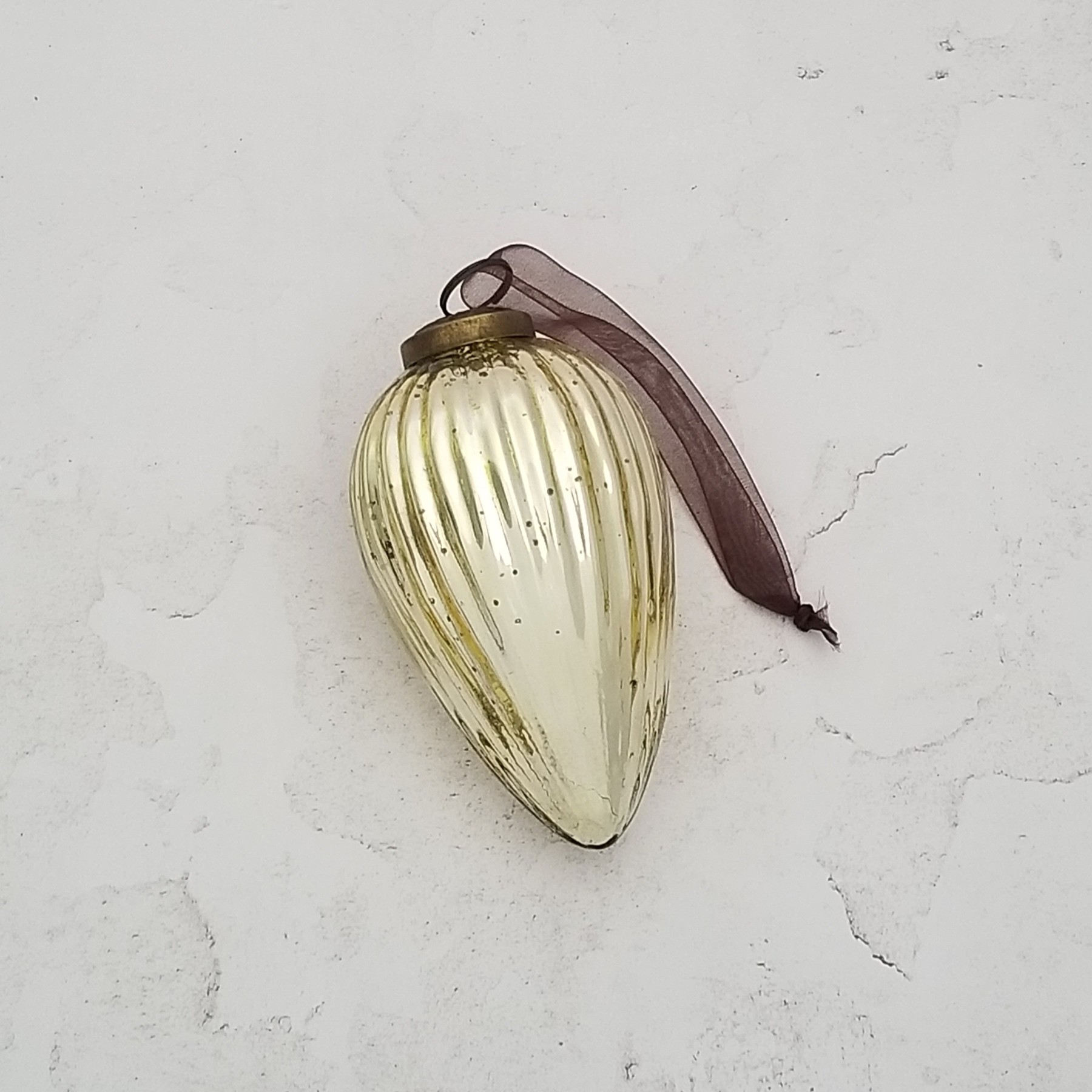 Ribbed Glass Pinecone Ornament - Gold