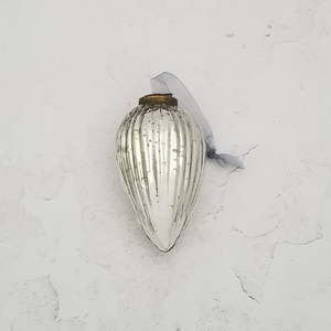 Ribbed Glass Pinecone Ornament - Silver