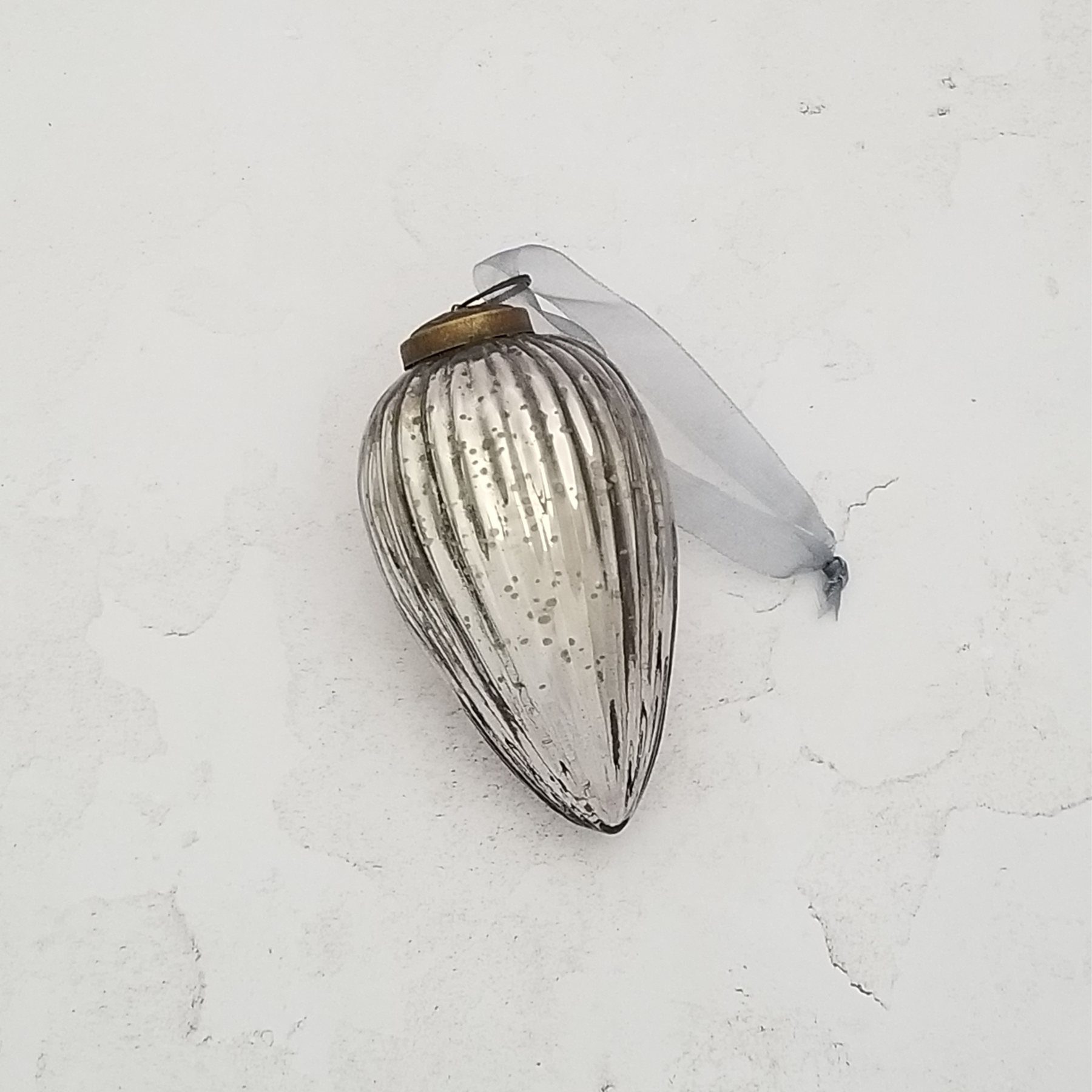 Ribbed Glass Pinecone Ornament - Slate