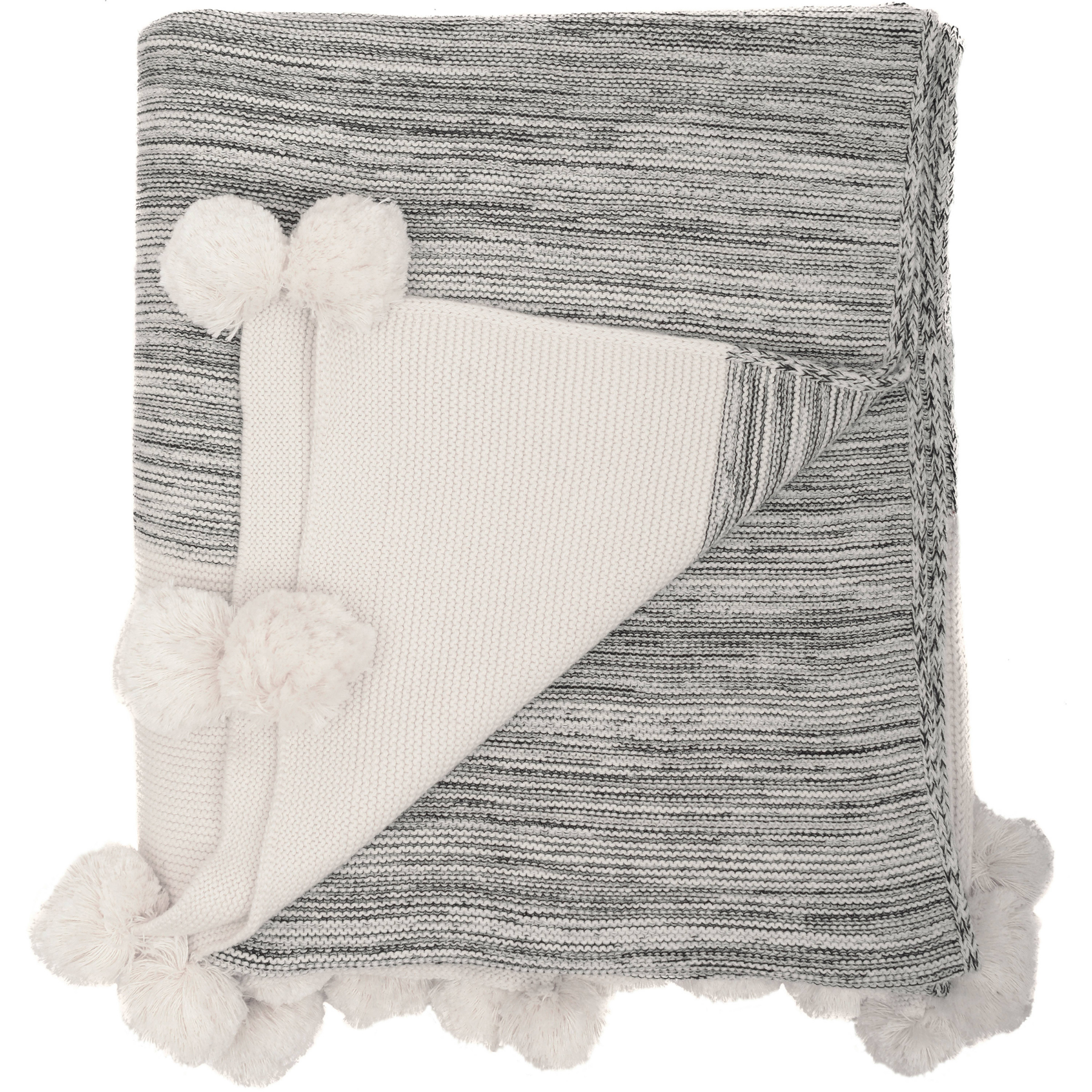 Pom Pom Cotton Knit Throw Blanket