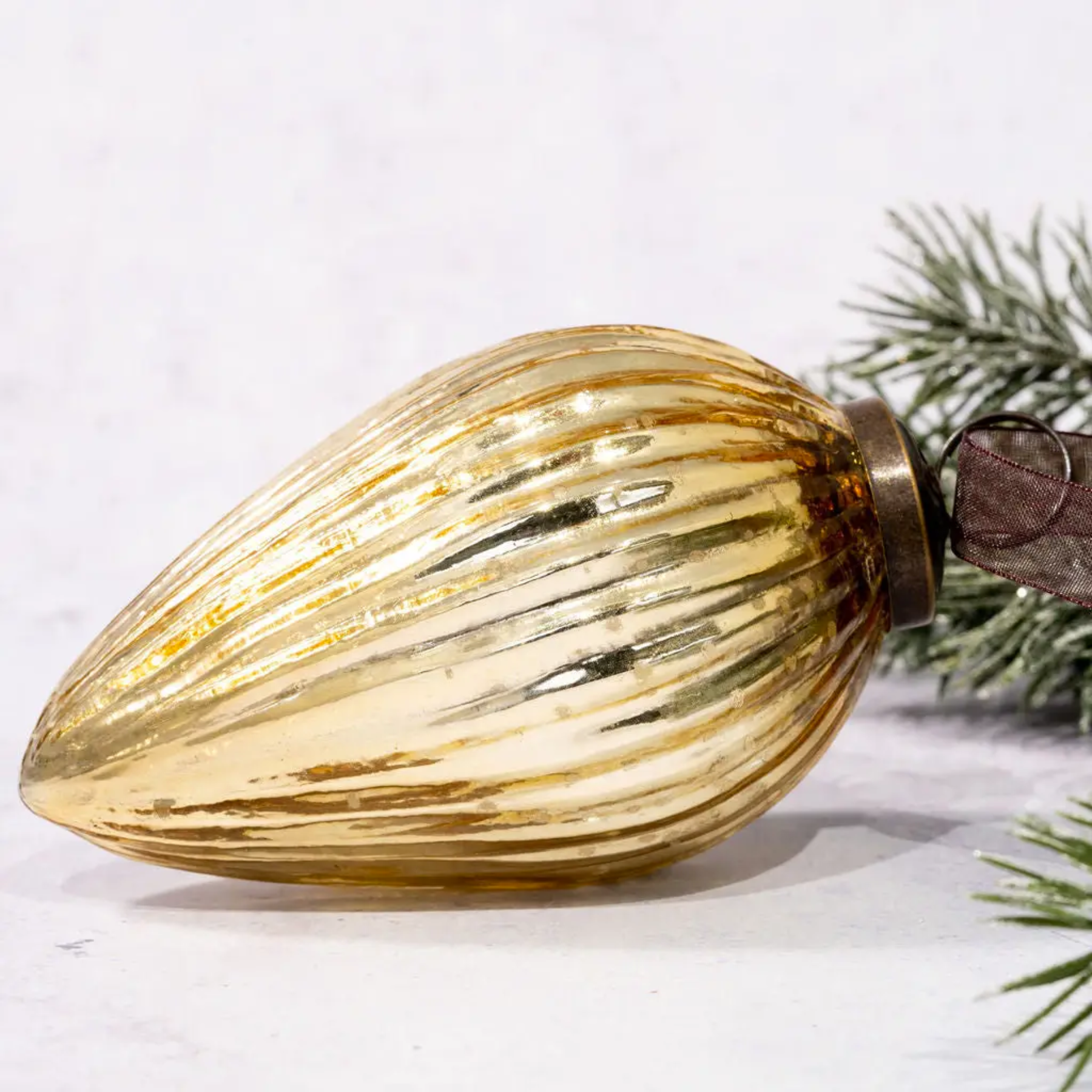 Ribbed Glass Pinecone Ornament - Gold