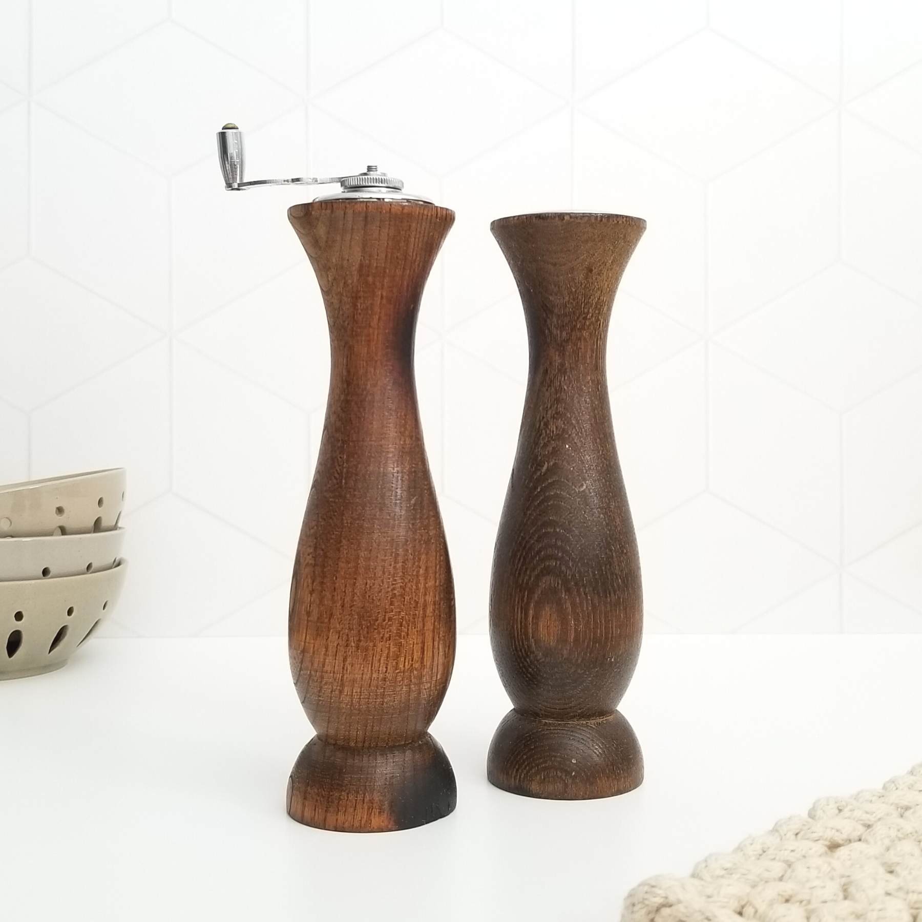 Vintage Wooden Salt + Pepper Grinder Set